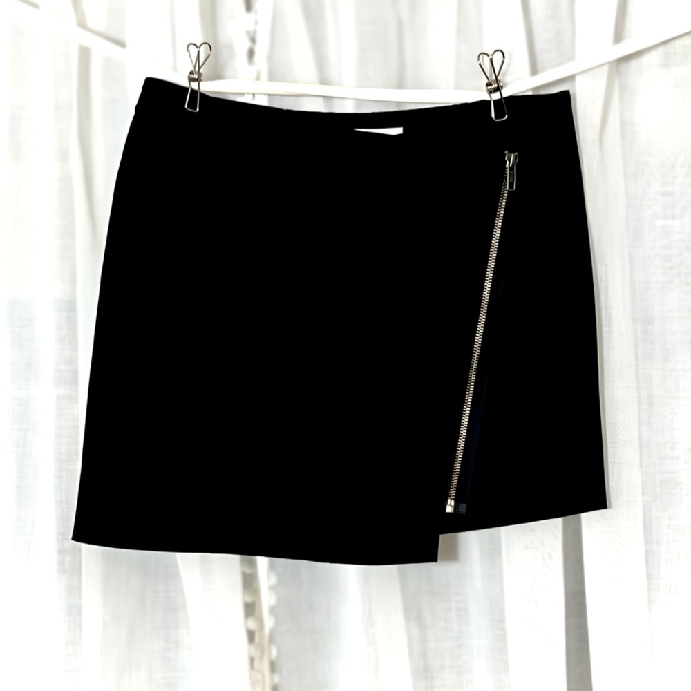 Helmut Lang | Black Asymmetric Mini Skirt with Zipper Detail | Size: 2 | NWOT